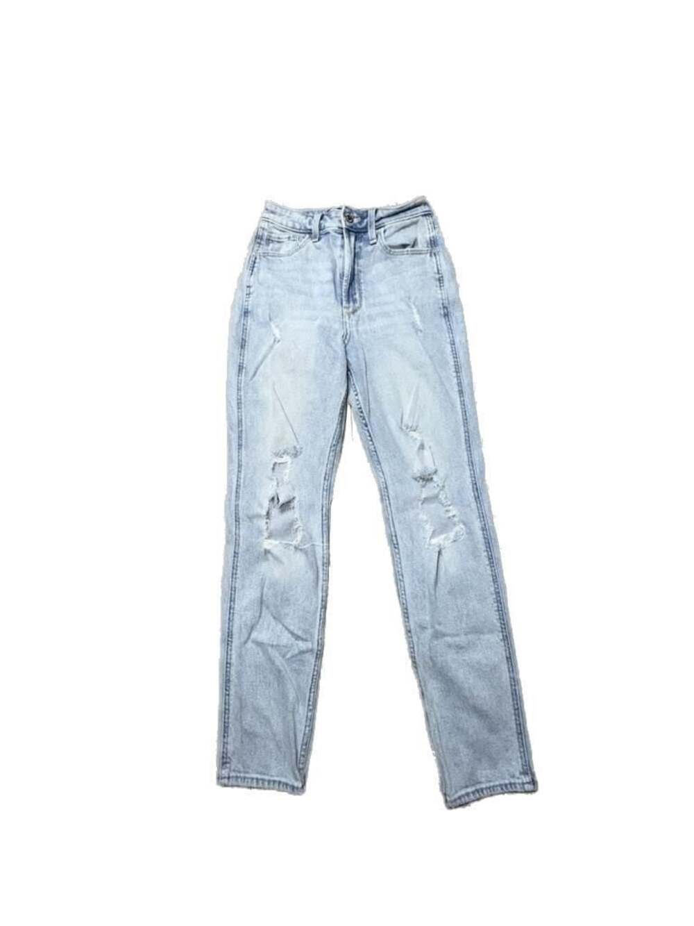 Hollister Ultra High-Rise Mom Jeans Distressed Light Wash Women's Size 24R 00R